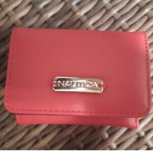 Nautica Red Faux Leather Small Wallet ID Holder Coin Pouch Bifold Unisex 4"X3.5"